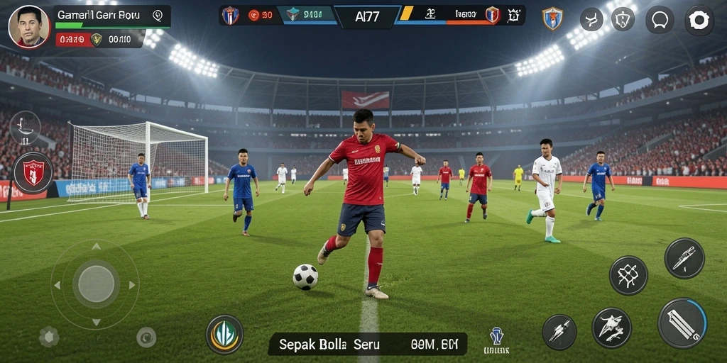 Tangkapan layar utama API77 menunjukkan aksi seru di lapangan sepak bola.
