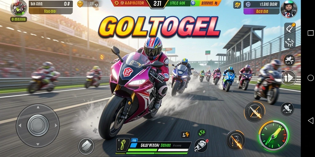 Tampilan gameplay GOLTOGEL yang memukau saat balapan motor.