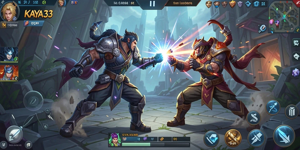 Tampilan gameplay KAYA33 menunjukkan aksi seru dalam pertempuran MOBA.