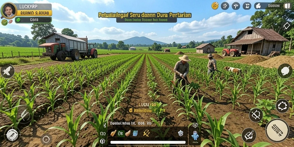 Tampilan gameplay LUCKYRP yang penuh warna dan menarik saat bertani.