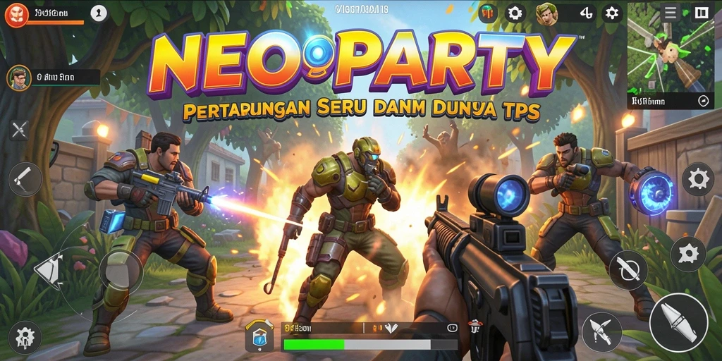 Screenshot gameplay yang menampilkan aksi tempur seru di NEOPARTY.