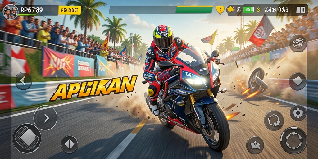 Gameplay seru RP6789 dengan balapan motor yang menegangkan.