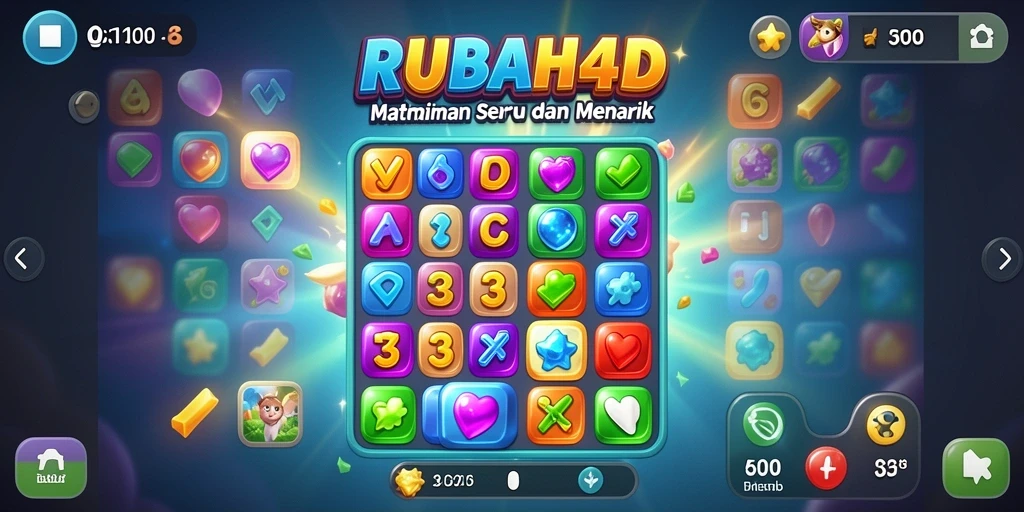 Tampilan gameplay RUBAH4D dengan aksi mencocokkan permata yang seru.