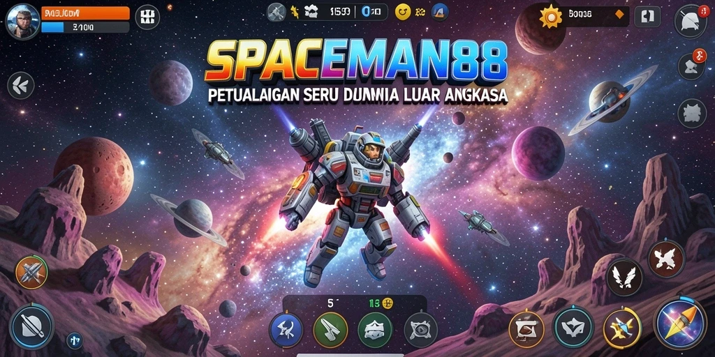 Tangkapan layar SPACEMAN88 memperlihatkan aksi seru dalam pertempuran luar angkasa.