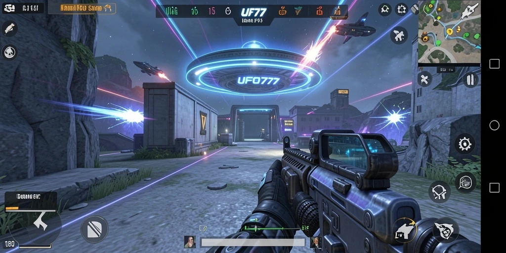 Tangkapan layar utama gameplay FPS unik dari UFO777.