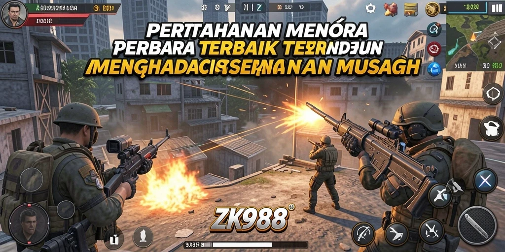 Tampilan gameplay ZK988 dalam pertempuran Tower Defense yang seru.